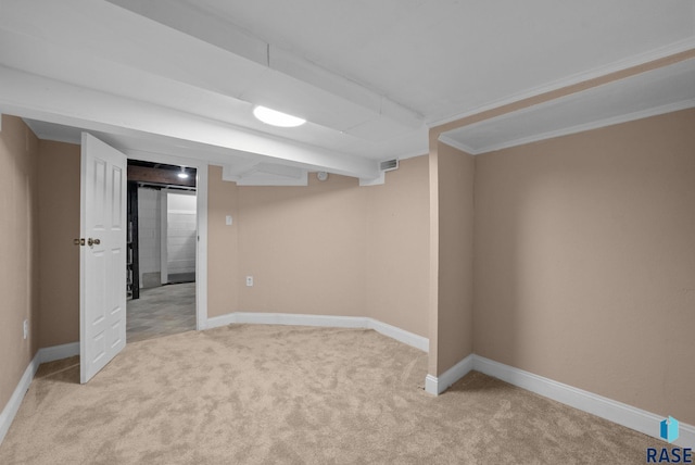 finished basement featuring carpet flooring and baseboards