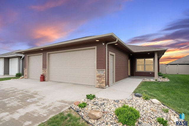 ranch-style home with stone siding