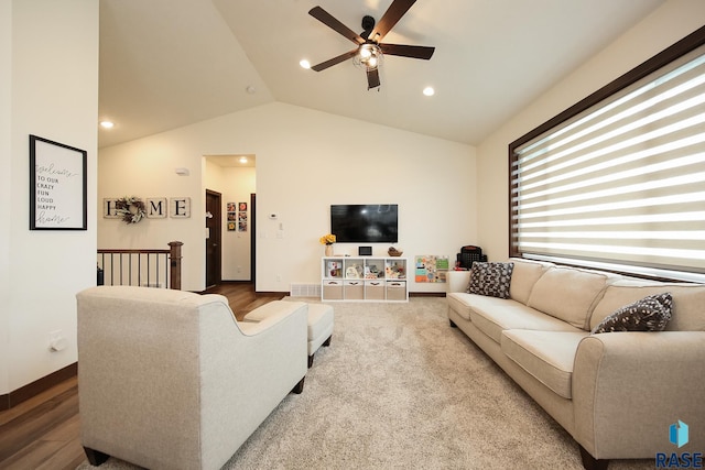 812 Trojan Ave, Hartford, SD 57033 - living area with a ceiling fan, vaulted ceiling, baseboards, and recessed lighting