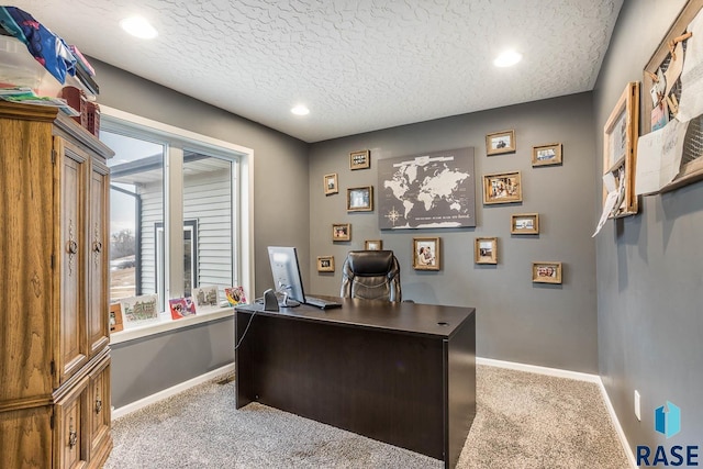 25265 466th Ave, Hartford, SD 57033 - carpeted home office with baseboards, a textured ceiling, and recessed lighting