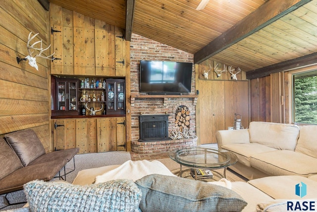 1002 N Carol St, Luverne, MN 56156 - living room featuring wood ceiling and wood walls