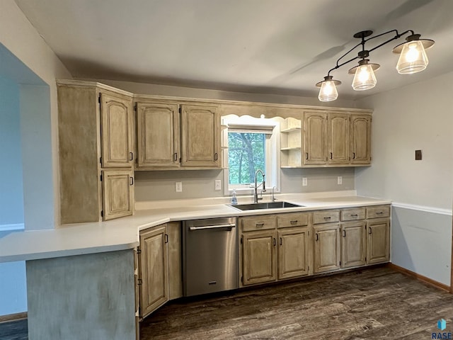 210 160th Ave, Edgerton, MN 56156 - kitchen with a sink, dishwasher, dark wood-style floors, light countertops, and baseboards