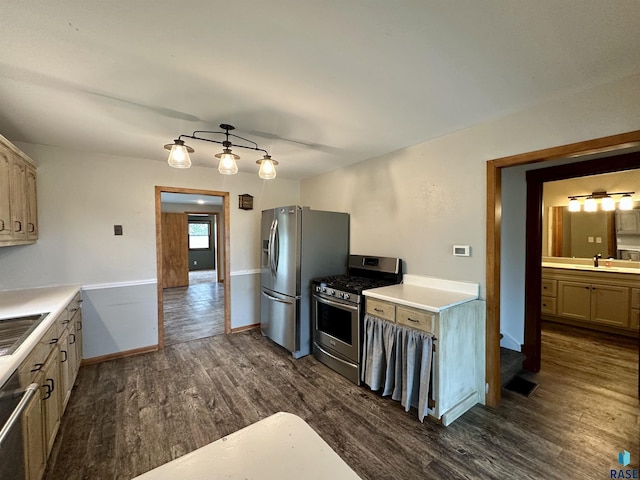 210 160th Ave, Edgerton, MN 56156 - kitchen with stainless steel appliances, dark wood-style flooring, a sink, and light countertops