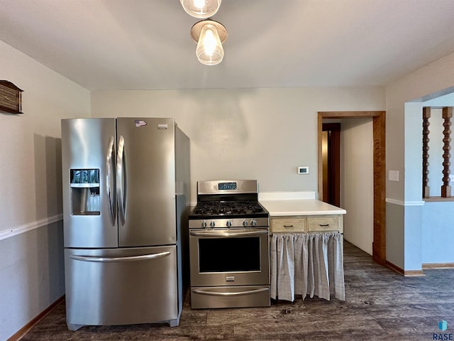 210 160th Ave, Edgerton, MN 56156 - kitchen featuring appliances with stainless steel finishes, dark wood-style floors, light countertops, and baseboards