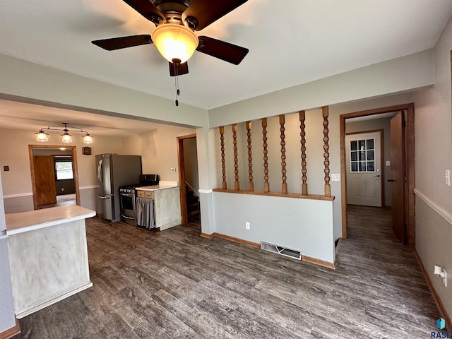 210 160th Ave, Edgerton, MN 56156 - kitchen featuring appliances with stainless steel finishes, ceiling fan, dark wood-type flooring, and light countertops