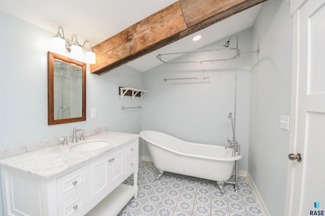 47138 293rd St, Beresford, SD 57004 - bathroom featuring a soaking tub, baseboards, vanity, and a shower