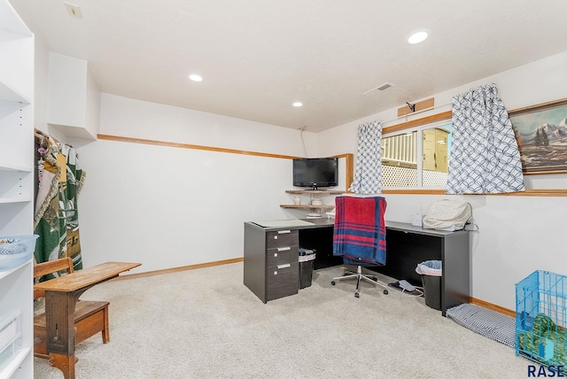 office space with carpet floors, baseboards, and recessed lighting