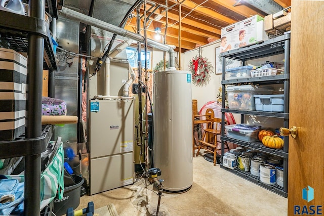 utility room with gas water heater