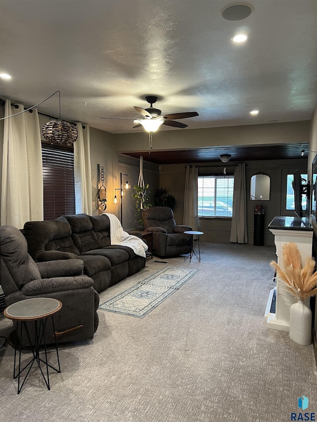 401 W 16th St, Tyndall, SD 57066 - living room featuring carpet floors and ceiling fan