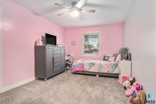 1034 N Elmwood Ave, Luverne, MN 56156 - bedroom featuring carpet flooring, a ceiling fan, and baseboards