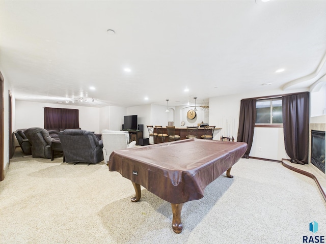 8113 S Copper Ridge Rd, Sioux Falls, SD 57108 - rec room with carpet, recessed lighting, billiards, and bar area
