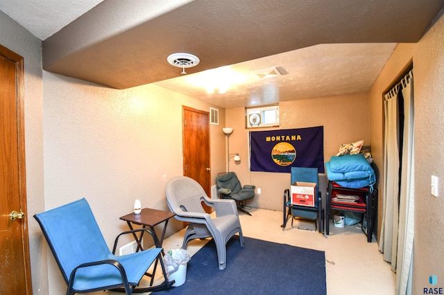 5813 W Clay St, Sioux Falls, SD 57106 - sitting room with carpet flooring, a textured wall, and a textured ceiling
