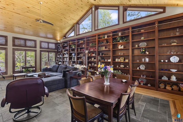 2502 S Big Timber Pl, Sioux Falls, SD 57105 - dining room featuring wood ceiling, high vaulted ceiling, and plenty of natural light
