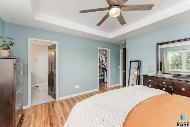 1302 Ripple Creek Rd, Dell Rapids, SD 57022 - bedroom with a tray ceiling, light wood-style floors, a walk in closet, baseboards, and a closet