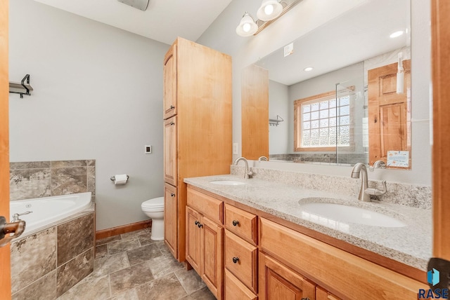 1817 W Ashton Trl, Brandon, SD 57005 - full bath featuring a bath, double vanity, toilet, and stone finish floors