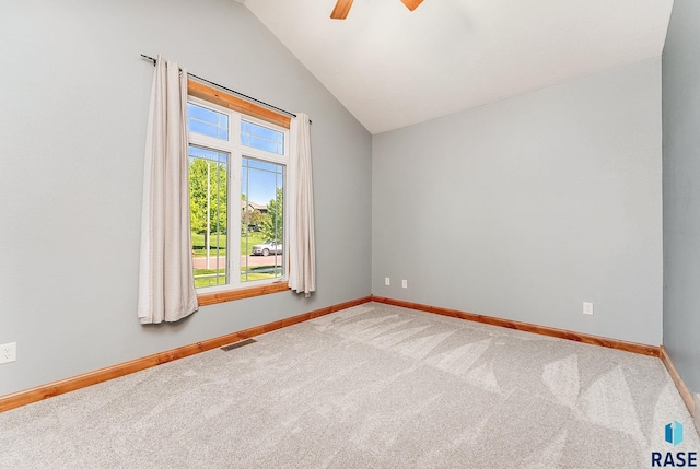 1817 W Ashton Trl, Brandon, SD 57005 - unfurnished room featuring carpet flooring, lofted ceiling, a ceiling fan, and baseboards