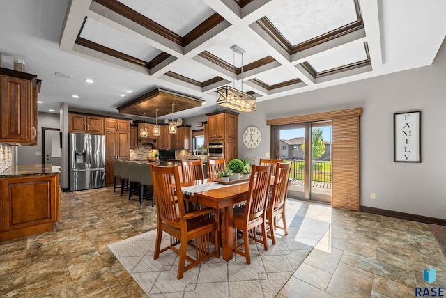 1301 S Hyannis Port Ln, Sioux Falls, SD 57106 - dining room with coffered ceiling, baseboards, beamed ceiling, and crown molding