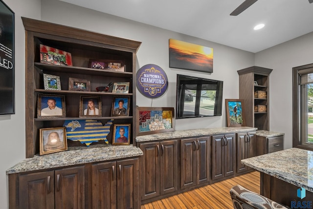 1301 S Hyannis Port Ln, Sioux Falls, SD 57106 - bar featuring light wood-style floors, ceiling fan, and recessed lighting
