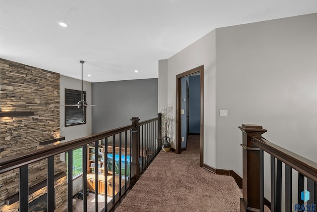 1301 S Hyannis Port Ln, Sioux Falls, SD 57106 - corridor with an upstairs landing, carpet floors, baseboards, and recessed lighting
