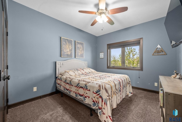 1301 S Hyannis Port Ln, Sioux Falls, SD 57106 - bedroom featuring dark colored carpet, baseboards, and a ceiling fan