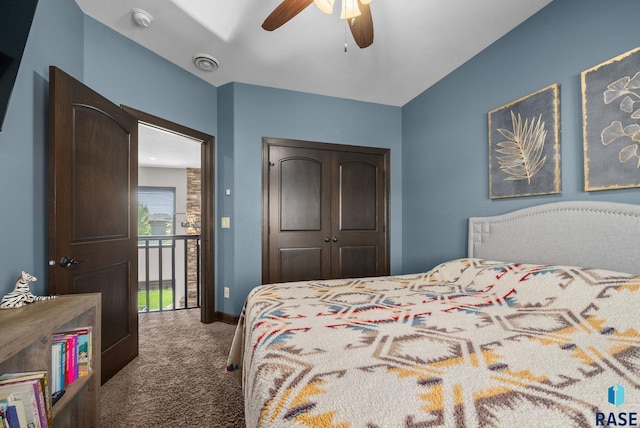 1301 S Hyannis Port Ln, Sioux Falls, SD 57106 - bedroom with carpet floors, a closet, baseboards, and ceiling fan