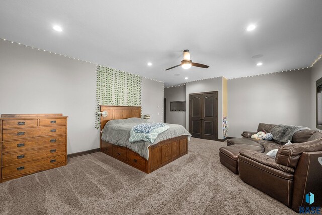 1301 S Hyannis Port Ln, Sioux Falls, SD 57106 - carpeted bedroom with recessed lighting, ceiling fan, and baseboards