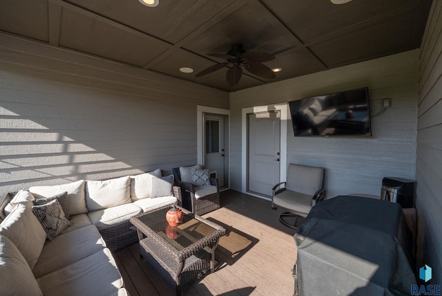 1301 S Hyannis Port Ln, Sioux Falls, SD 57106 - view of patio featuring an outdoor living space, ceiling fan, and a deck