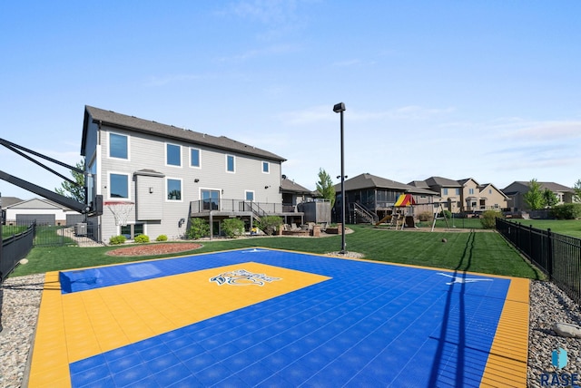 1301 S Hyannis Port Ln, Sioux Falls, SD 57106 - view of basketball court with a playground, basketball court, and a residential view