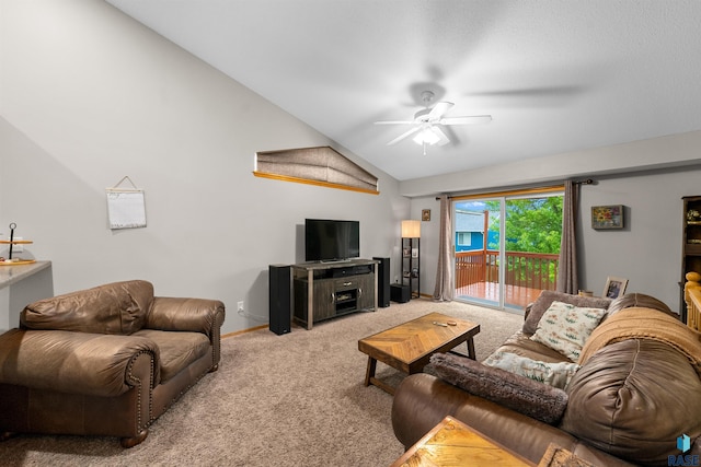 7308 W 53rd St, Sioux Falls, SD 57106 - carpeted living room featuring lofted ceiling, a ceiling fan, and baseboards