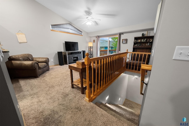 7308 W 53rd St, Sioux Falls, SD 57106 - carpeted living area with vaulted ceiling and ceiling fan