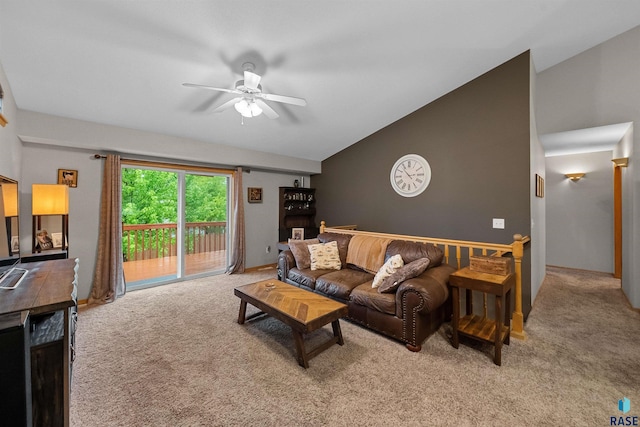 7308 W 53rd St, Sioux Falls, SD 57106 - living area featuring vaulted ceiling, light carpet, and ceiling fan