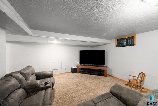350 W Maple St, Edgerton, MN 56128 - carpeted living area featuring baseboards and a textured ceiling