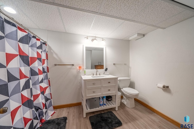 350 W Maple St, Edgerton, MN 56128 - bathroom with toilet, a paneled ceiling, wood finished floors, baseboards, and vanity