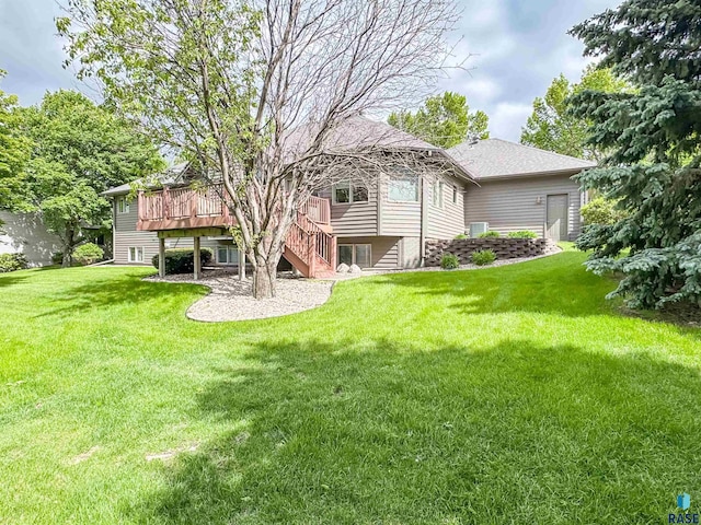 108 W Hazeltine Ln, Sioux Falls, SD 57108 - rear view of house with stairs, a deck, and a yard