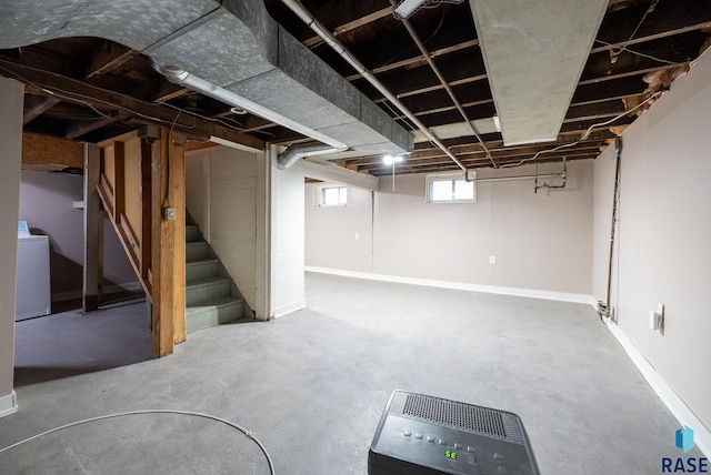 1530 W 10th St, Sioux Falls, SD 57104 - basement featuring washer / clothes dryer, stairs, and baseboards