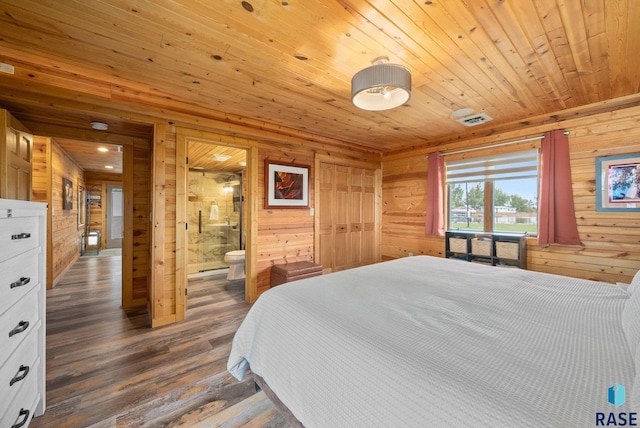 6604 Peninsula Pt, Wentworth, SD 57075 - bedroom featuring wooden walls, wood finished floors, wood ceiling, and ensuite bathroom