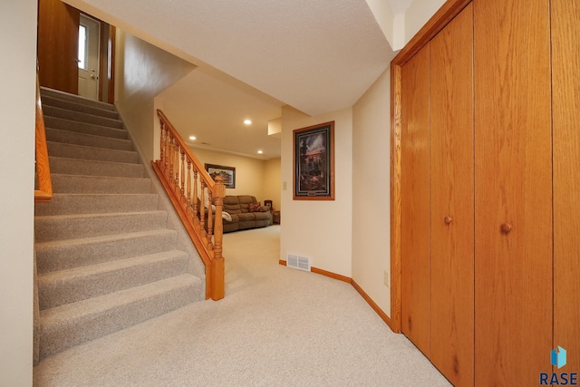 48224 266th St, Brandon, SD 57005 - stairs with carpet floors, baseboards, and recessed lighting