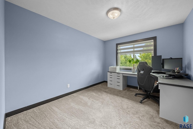 3909 E Shepherd St, Sioux Falls, SD 57103 - home office featuring light carpet, baseboards, and a textured ceiling