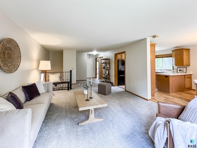 2405 E 51st St, Sioux Falls, SD 57103 - living room with light colored carpet, a textured ceiling, and baseboards