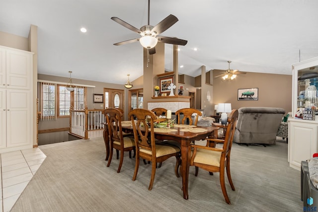 7005 W Strabane Trl, Sioux Falls, SD 57106 - dining room with ceiling fan, vaulted ceiling, and recessed lighting