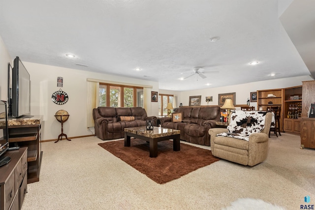 7005 W Strabane Trl, Sioux Falls, SD 57106 - living area with a ceiling fan, light carpet, recessed lighting, and baseboards