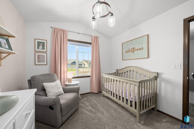 622 Creekside Trl, Harrisburg, SD 57032 - carpeted bedroom featuring vaulted ceiling, a crib, and baseboards