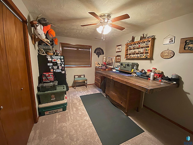 4604 S Woodwind Ln, Sioux Falls, SD 57103 - home office with ceiling fan, light colored carpet, and a textured ceiling