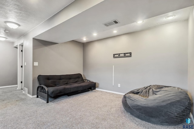 6501 W 46th St, Sioux Falls, SD 57106 - sitting room with carpet flooring, baseboards, a textured ceiling, and recessed lighting