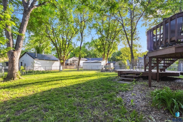 6501 W 46th St, Sioux Falls, SD 57106 - view of yard with stairway, a wooden deck, and a residential view