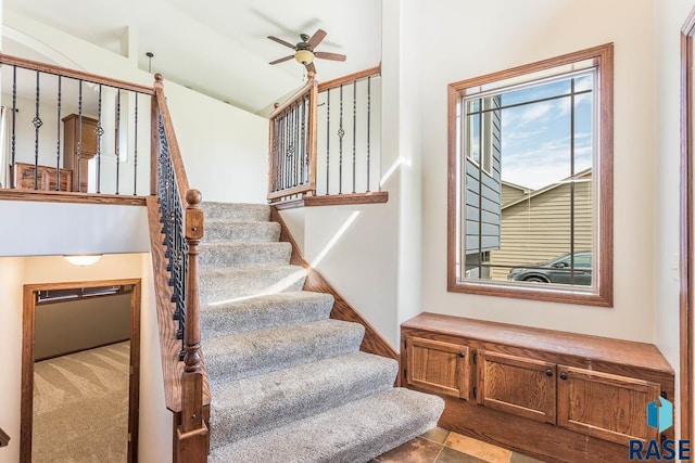 5205 S Culbert Ave, Sioux Falls, SD 57106 - staircase with ceiling fan and lofted ceiling