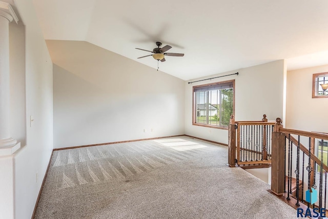 5205 S Culbert Ave, Sioux Falls, SD 57106 - unfurnished room with vaulted ceiling, carpet floors, ceiling fan, plenty of natural light, and baseboards