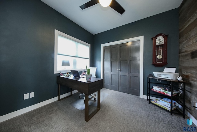 8609 E Fiddlewood Dr, Sioux Falls, SD 57110 - home office with ceiling fan, carpet, and vaulted ceiling