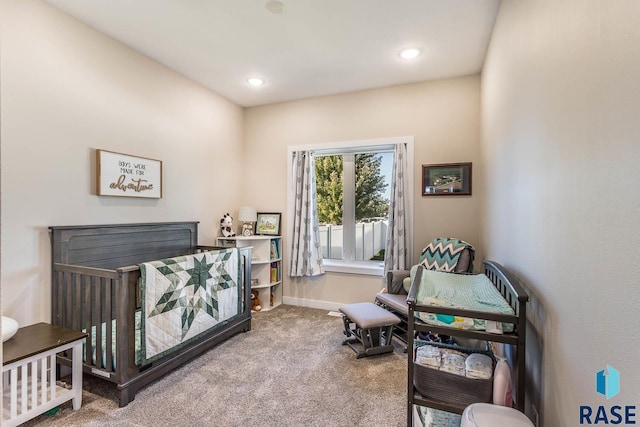804 Johnson Creek Ct, Harrisburg, SD 57032 - bedroom featuring carpet flooring, baseboards, recessed lighting, and a nursery area