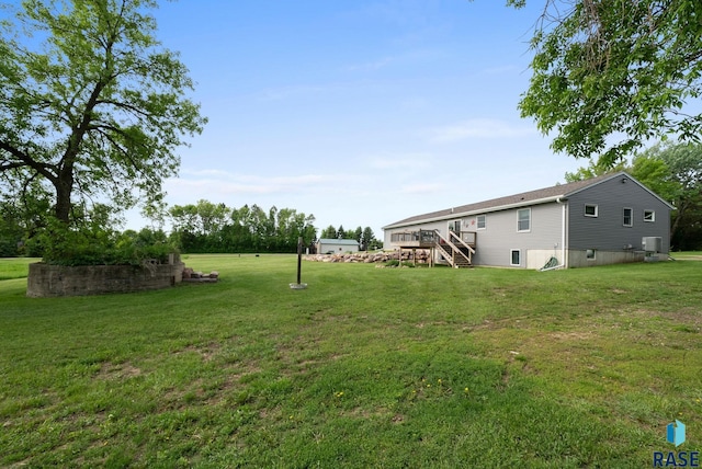 48484 262nd St, Valley Springs, SD 57068 - view of green lawn with a wooden deck and stairway
